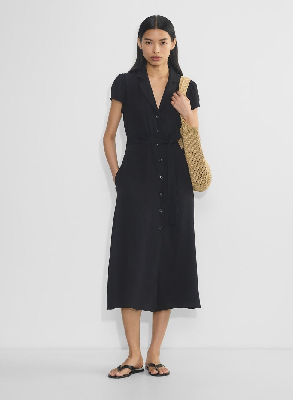 WILFRED x ARITZIA Matte Satin Shirt Mid Dress in Black